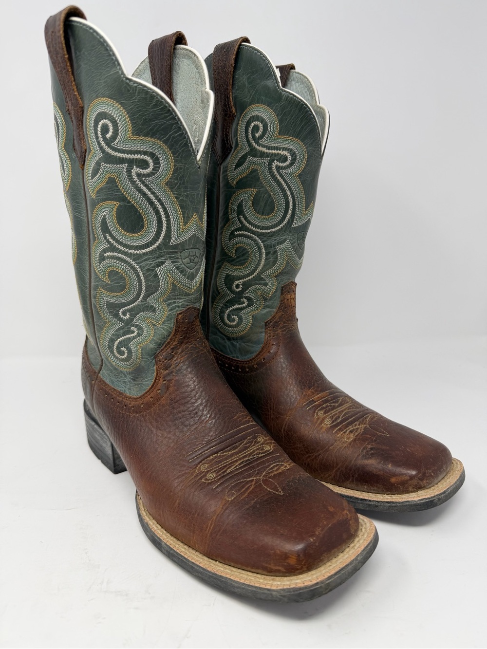 Ariat Women’s Quick Draw Western Brown And Green Leather Boots Embroidered Shaft